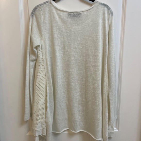 BSB White Long Sleeve Boho Crochet Panel Blouse, Size M - Picture 8 of 9